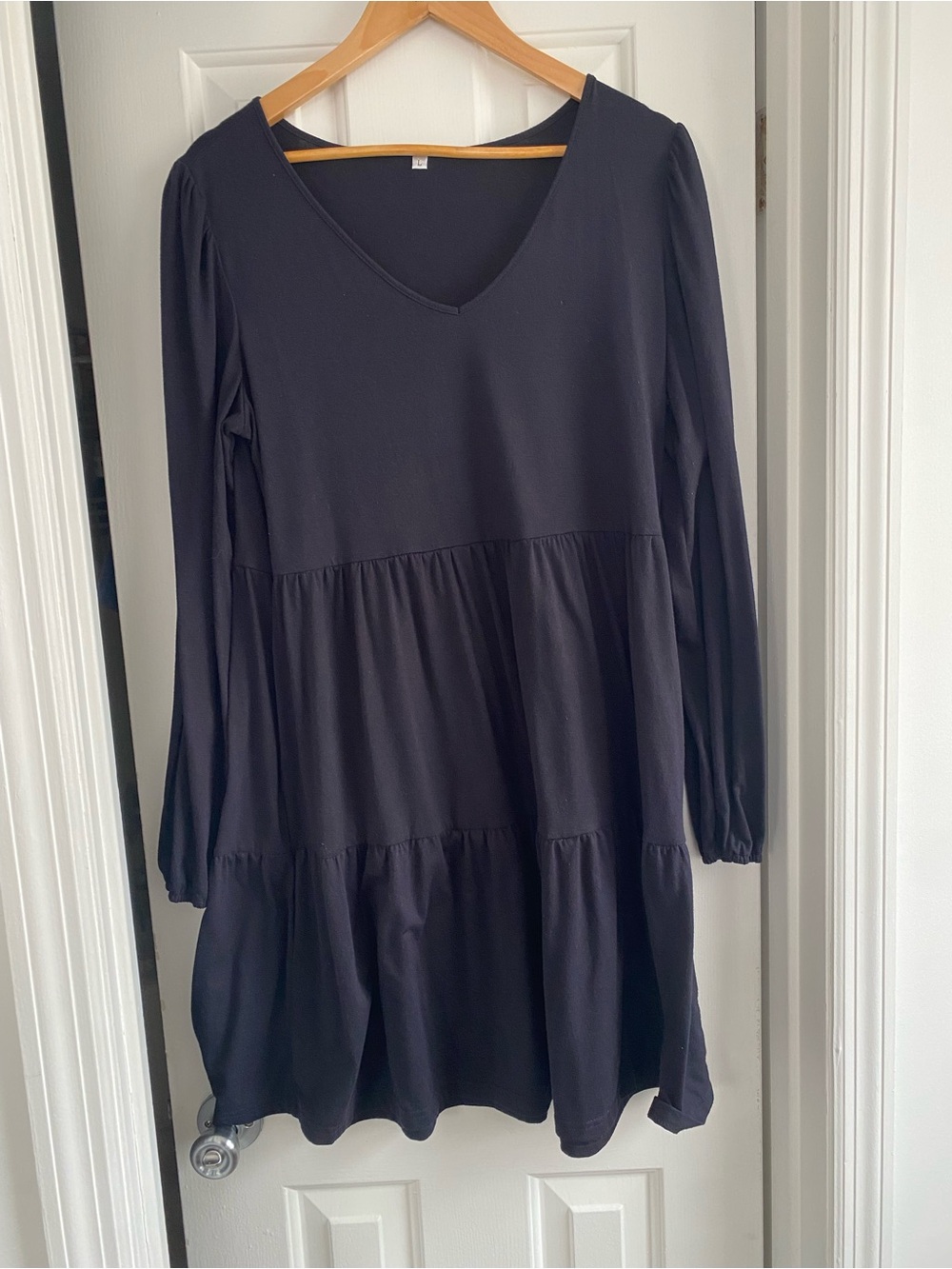 Amazon Black Long-Sleeve Tiered V-Neck Dress